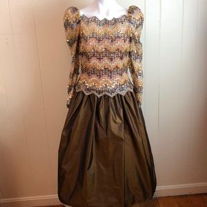 Vtg 70s/80s Sequined Top Puffy Sleeve Party Dress
